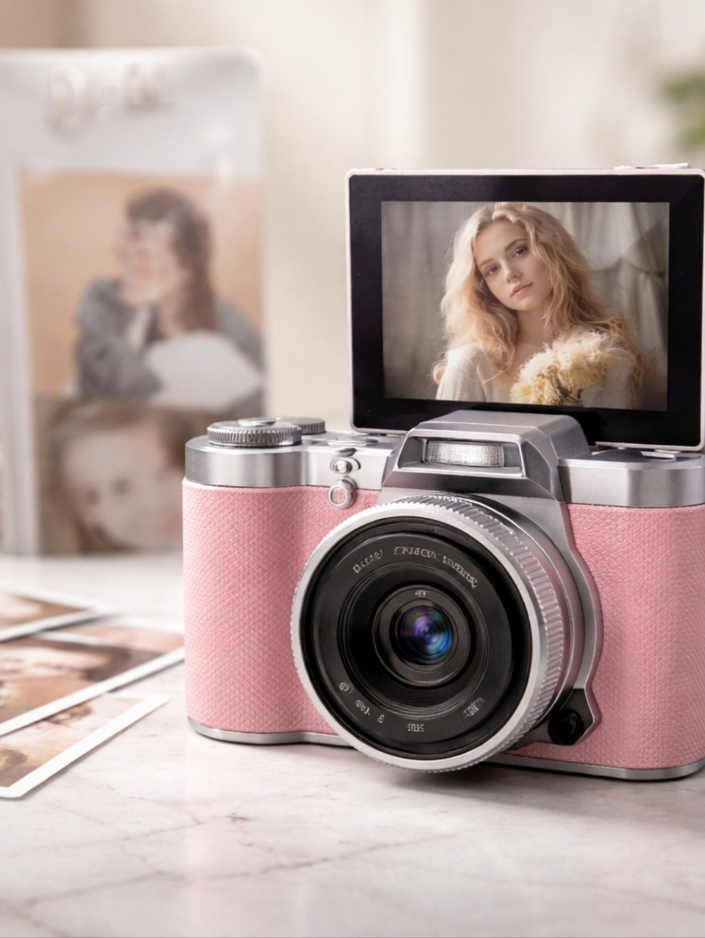Pink Compact Digital Camera with Flip Screen